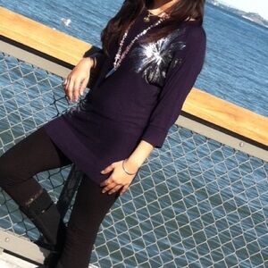 Stylish   Dress/ top with silver Floral Design